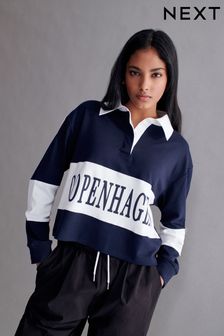 Navy Graphic Polo Rugby Longsleeve Shirt (C99345) | ₪ 87 - ₪ 113