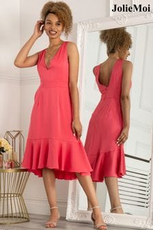 Jolie Moi Pink Annabeth V-Neck Flare Dress (C99391) | €53