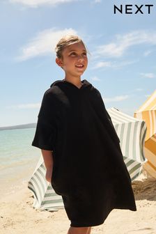 Black Oversized Hooded Towelling Cover-Up (C99464) | $35 - $46