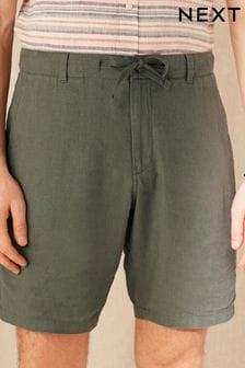 Sage Green Drawstring Linen Blend Shorts (C99639) | 60 zł
