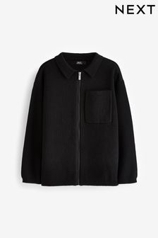 Black Knitted Zip Through Collared Cardigan with Pockets (3-16yrs) (C99803) | ￥2,780 - ￥3,640