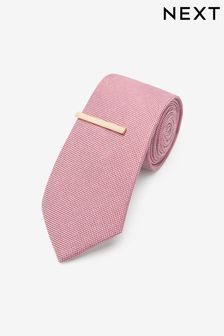 Pink Recycled Polyester Textured Tie With Tie Clip (C99830) | SGD 20