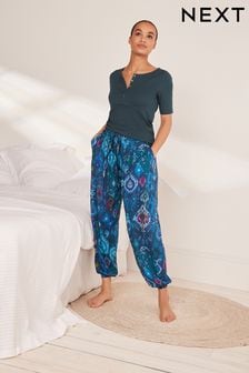 Blue Abstract Cotton Blend Printed Pyjamas (C99838) | TRY 860