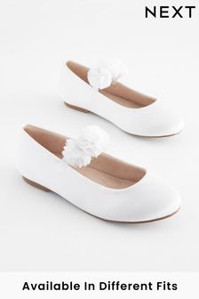 White Wide Fit (G) Stain Resistant Corsage Flower Occasion Shoes (C99925) | €30 - €39