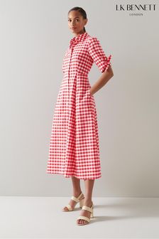 L.K.Bennett Red Check Summer Shirt Dress (CL5819) | ₪ 1,532