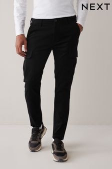 Black Slim Fit Cotton Stretch Cargo Trousers (CY3096) | $47