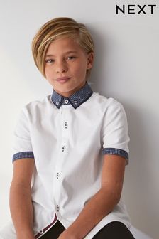White Short Sleeve Shirt With Geo Print Collar (3-16yrs) (D00034) | $35 - $46