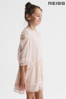 Reiss Pink Rose Senior Ruched Shoulder Metallic Detail Dress (D00268) | €95