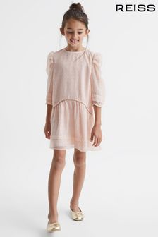 Reiss Pink Rose Junior Ruched Shoulder Metallic Detail Dress (D00269) | CA$186