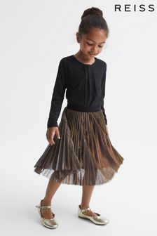 Reiss Gold/Black Alma Junior Metallic Pleated Skirt (D00273) | €70