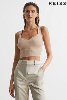 Reiss Gold Donna Metallic Cropped Sweetheart Neckline Top (D00276) | NT$5,280