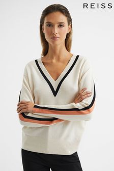 Črtast pulover z V-izrezom in barvnimi bloki Reiss Nina (D00278) | €169