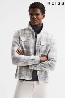 Reiss White/Grey Titan Checked Wool Blend Overshirt (D00299) | 273 €