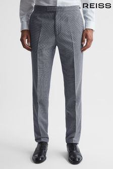 Reiss Blue Hustle Micro Puppytooth Slim Fit Trousers (D00331) | KRW310,500