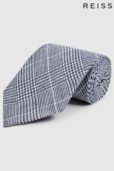 Reiss Airforce Blue Neptune Prince of Wales Check Linen Tie (D00722) | $96