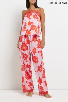 River Island Pink Floral Print Satin And Lace Set (D00802) | €25