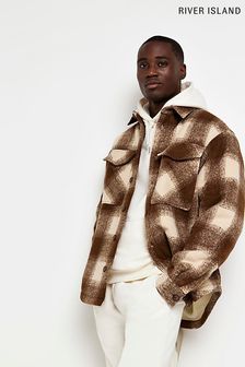 River Island Brown Long Sleeve Borg Lined Check Shacket (D00915) | €39
