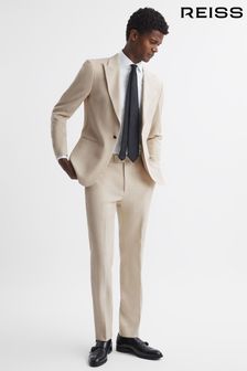Reiss Ivory Gatsby Slim Fit Textured Side Adjuster Trousers (D01325) | SGD 628