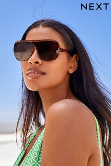 Tortoiseshell Brown Flat Top Visor Style Sunglasses (D01491) | 45 zł