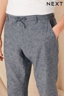 Blue Check Regular Fit Linen Rich Trousers (D01614) | €16