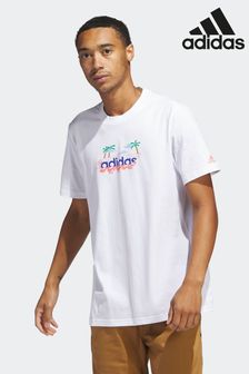 adidas White Sportswear Linear Beach-Bit Short Sleeve Graphic T-Shirt (D01641) | €16
