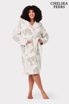 Chelsea Peers Cream Curve Towelling Cream Leopard Print Hooded Dressing Gown (D01664) | €108