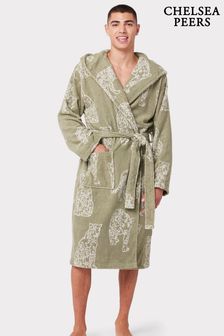 Chelsea Peers Green Towelling Leopard Print Hooded Dressing Gown (D01667) | €114
