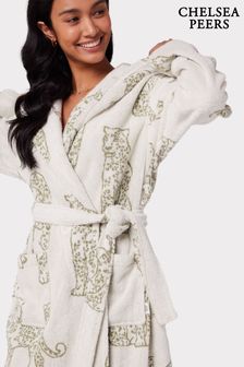 Chelsea Peers Cream Towelling Cream Leopard Print Hooded Dressing Gown (D01672) | €108
