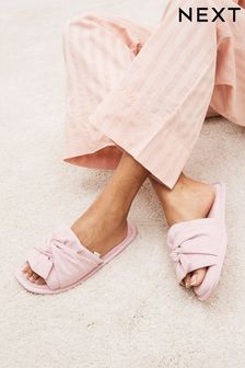 Pink Linen Bow Slider Slippers (D02012) | 70 zł