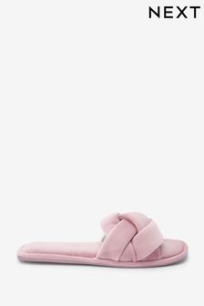 Roze - Fluwelen gevlochten pantoffels (D02013) | €13