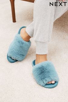 Blue Faux Fur Slider Slippers (D02015) | R234