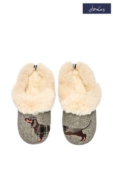 Joules Grey Slippet Luxe Slip On Sausage Dog Slippers (D02117) | CA$68