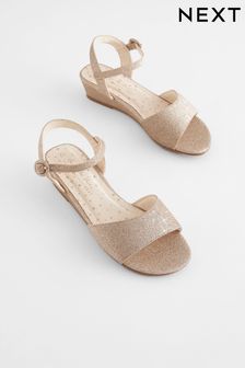 Gold Glitter Occasion Wedge Sandals (D02479) | $34 - $44