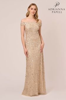 Adrianna Papell Natural Off Shlder Crunchy Bead Gown (D02700) | €170