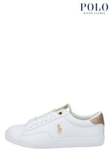 Polo Ralph Lauren Theron White and Gold Laced Logo Trainers