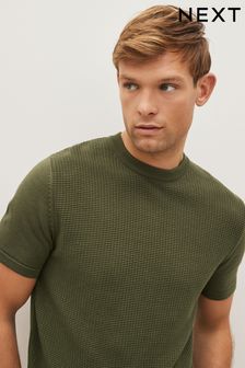 Green Short Sleeve Texture Knit Crew T-Shirt (D03016) | 29 €