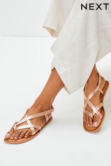 Розово-золотистый - Кожаные сандалии с ремешком между пальцами Forever Comfort® (D03526) | 17 360 тг