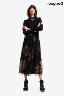 Desigual Tiered Printed Black Dress (D03639) | 160 €