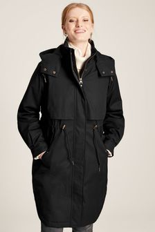 Joules Langford Black Longline Waterproof Coat With Quilted Lining (D03727) | $393