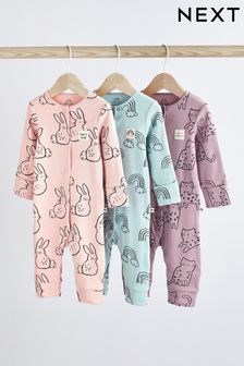 Multi Pastel Baby Footless Sleepsuits 3 Pack (0-3yrs) (D03780) | KRW29,600 - KRW32,800