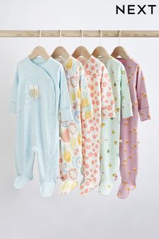 Pale Blue Baby Sleepsuits 5 Pack (0-2yrs) (D03798) | DKK294 - DKK313