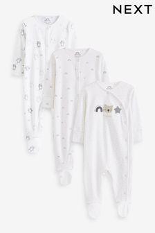 Monochrome Bear Delicate Appliqué Baby Sleepsuits 3 Pack (0-2yrs) (D03958) | 99 QAR - 109 QAR