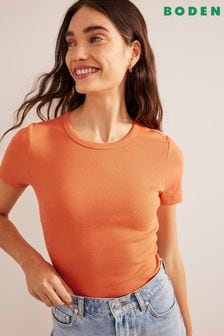 Boden Orange Cotton Ribbed T-Shirt (D04154) | €26