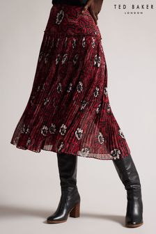 Ted Baker Red  Ariello Corrugated Dropped Waist Midi Skirt (D04277) | €210