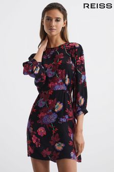Reiss Black/Pink Paulina Fitted Floral Print Mini Dress (D04376) | OMR149