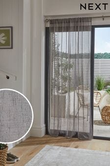 Grey Linen Look Voile Slot Top Sheer Panel Curtain (D04380) | $35 - $49