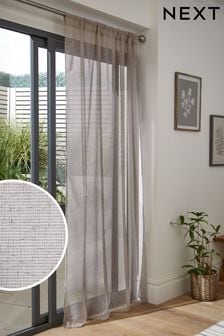 Natural Linen Look Voile Slot Top Sheer Panel Curtain (D04381) | 27 € - 37 €