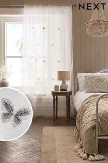 White Butterfly Embroidered Slot Top Unlined Sheer Panel Voile Curtain (D04384) | LEI 162 - LEI 216