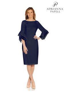 Adrianna Papell Blue Knit Crepe Tiered Sleeve Dress (D04394) | kr1 968