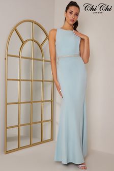 Chi Chi London Blue Open Back Diamante Waist Maxi Dress (D04406) | OMR51